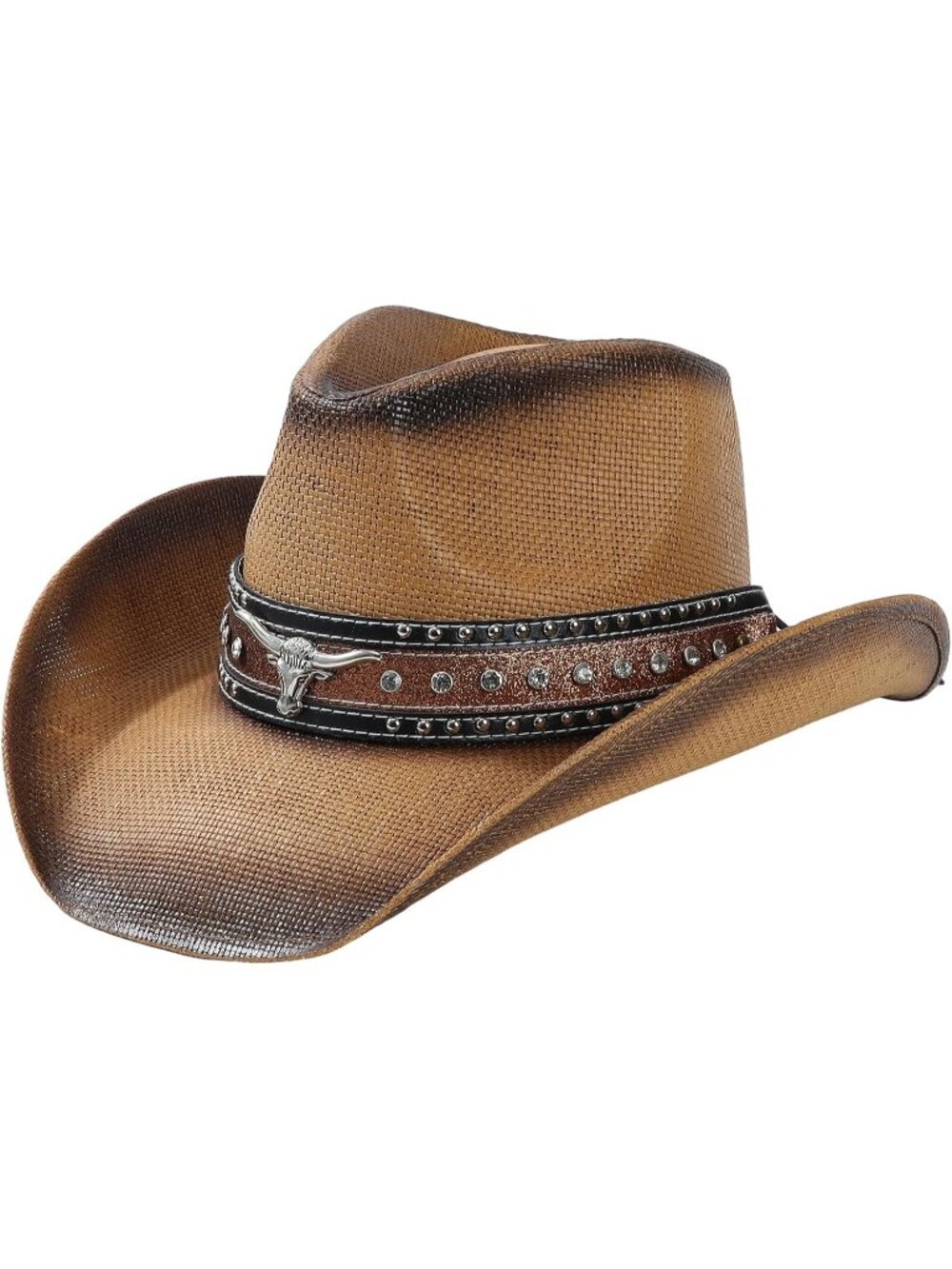Unisex Khaki Cattle Wide Straw Brim Shapeable Chin Strap Cowboy Western Hat
